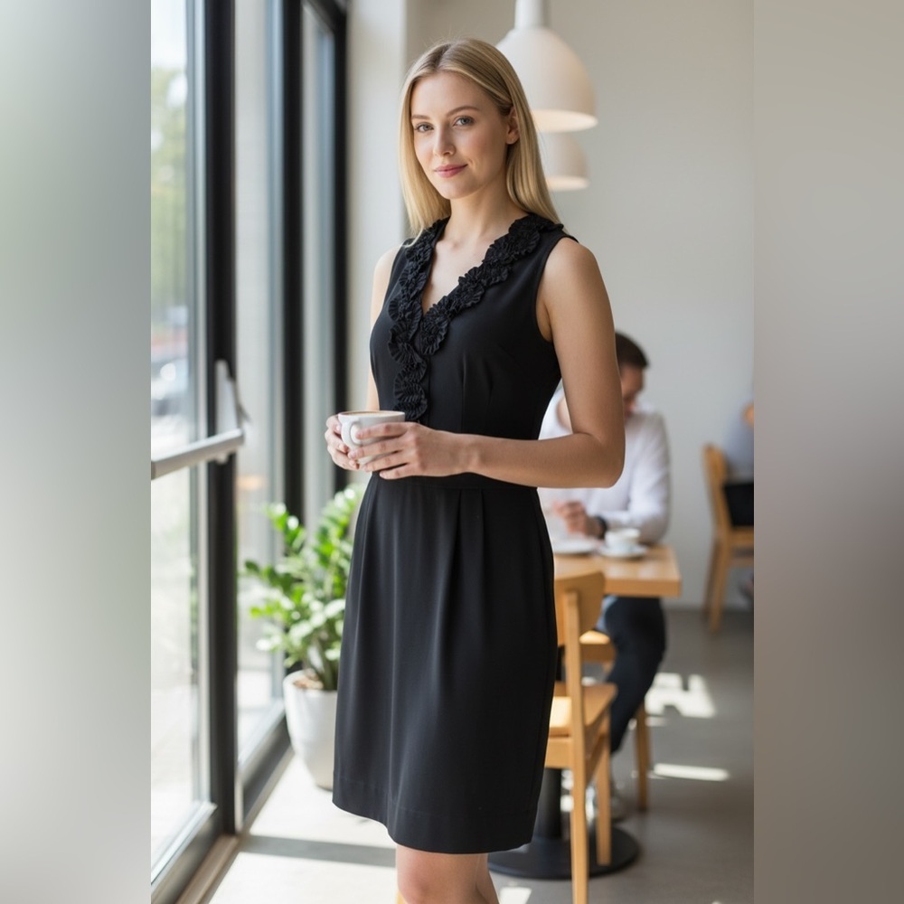 Aa Studio Black Ruffled Detail Sleeveless Midi Dress Size 8